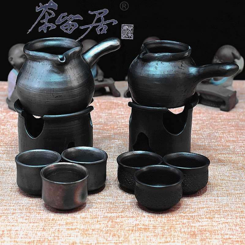 云南黑陶茶具旅行套装大理剑川柴烧明火烤茶罐茶炉餐饮具公道壶杯