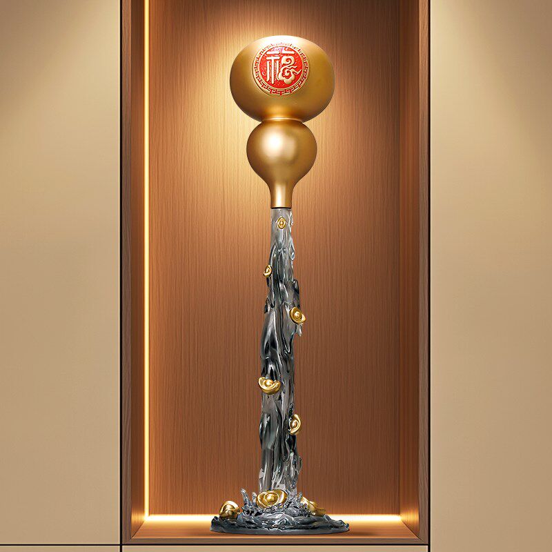 入门玄关流水生财葫芦摆件客厅屏风办公室中式细长竖高装饰工艺品