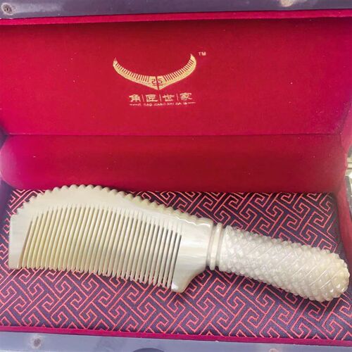 【镇店之宝】精品纯手工雕花大梳20cm以上 天然白牦牛角防静电梳