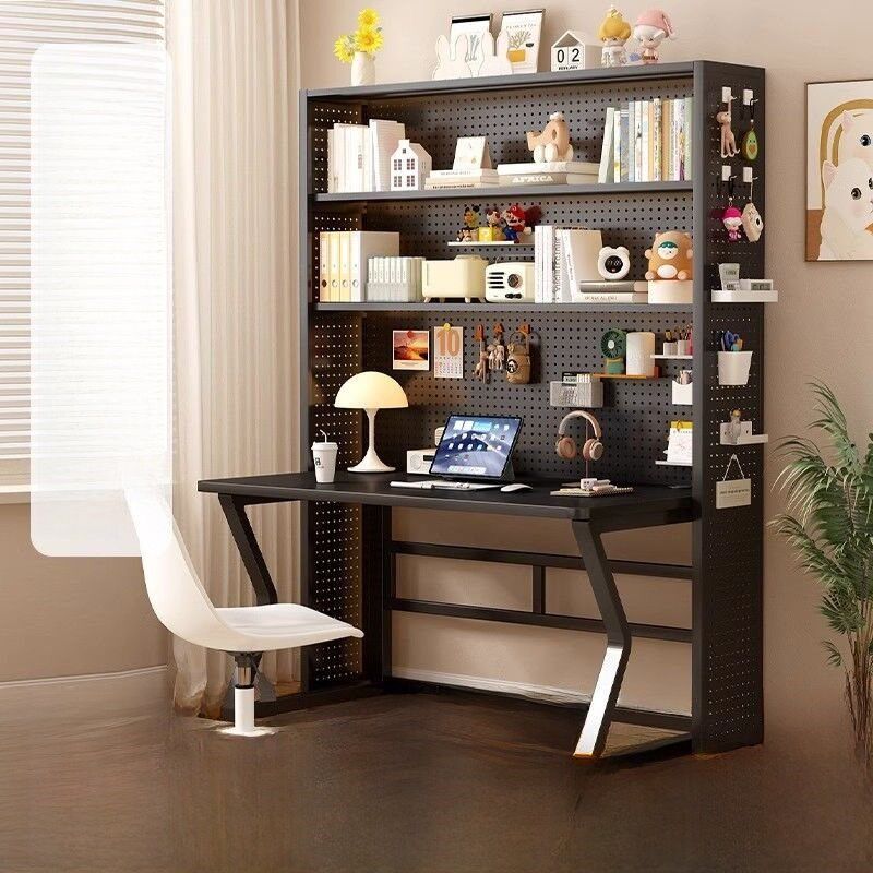 家用电脑书桌洞洞板书架办公写字台学生组合电脑桌铁艺全金属