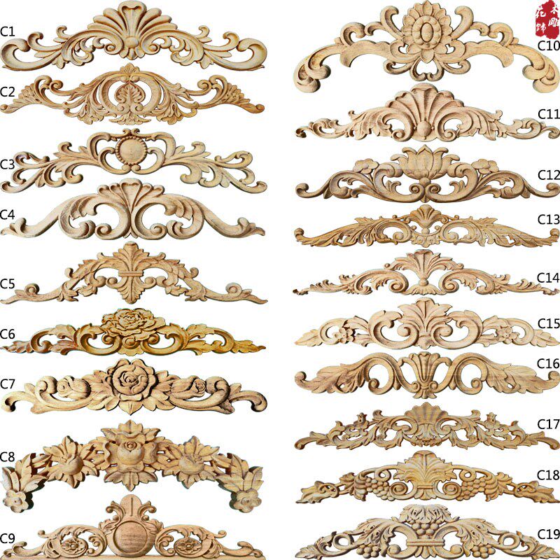 C东阳木雕欧式实木雕花 家具浮雕贴花片 门楣花 装饰木花七年老店