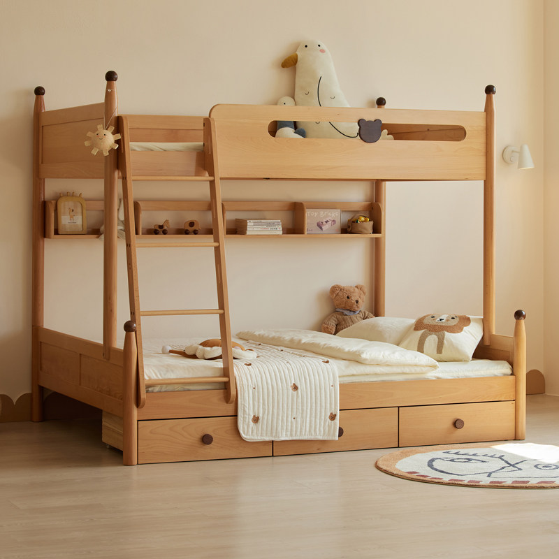 原始原素实木上下铺双层床榉木儿童子母高低床小户型上下床H5011