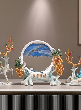 招财鹿流沙画摆件家居客厅酒柜玄关电视柜办公室装饰乔迁新居送礼