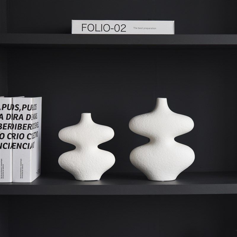 侘寂风民宿酒柜摆件中古艺术素白陶瓷花瓶现代几何抽象花器装饰品,家居饰品,花瓶,淘宝优惠券,粉丝福利购,淘宝优惠卷