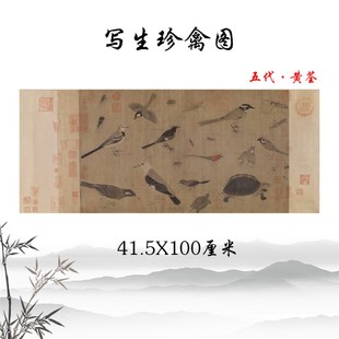 写生珍禽图 五代 黄荃工笔画虫鸟图案酒店民宿装饰画临摹学习手稿