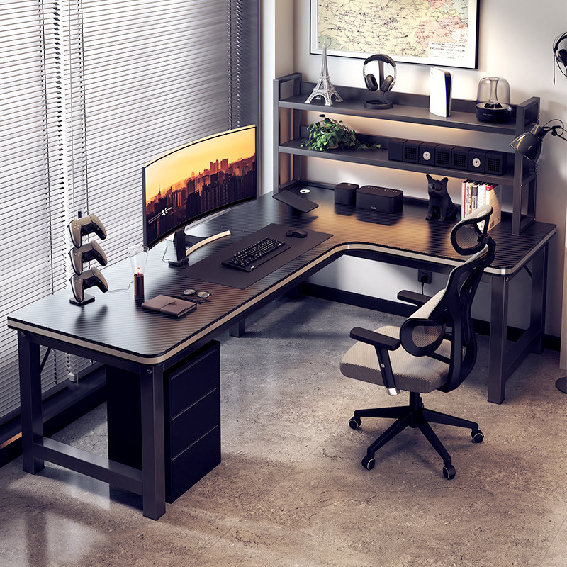 转角电脑桌台式电竞桌家用双人书桌书架卧室拐角桌子办公桌游戏桌