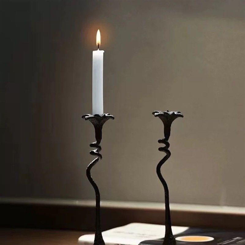 形上铸铁烛台摆件百合侘寂风黑色金属装饰复古边柜铁艺烛台餐桌,家居饰品,烛台,淘宝优惠券,粉丝福利购,淘宝优惠卷