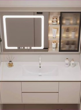 奶油风浴室柜63/73/83/93cm103厘米113公分陶瓷一体盆洗手池