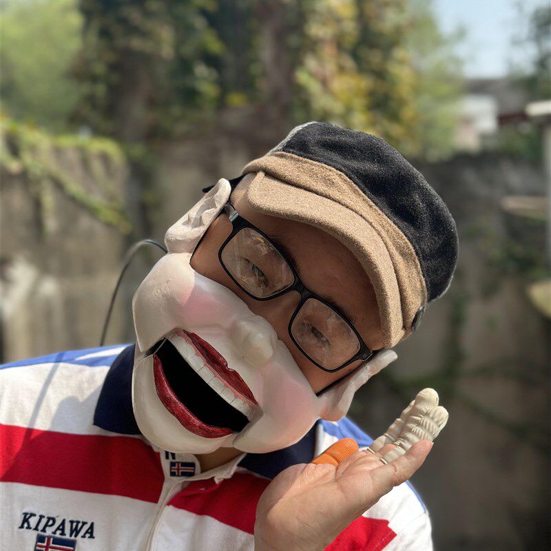搞怪大嘴猪八戒猪头面具线控嘴巴开合腹语演出道具演幽默喜剧面罩