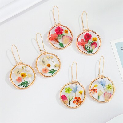 Vintage rendy Transparent Resin Natural Dried Flower Earring