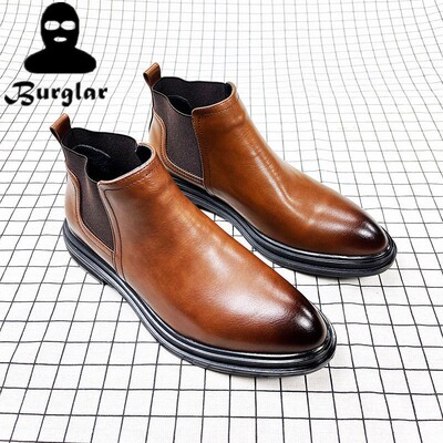 尖头切尔西靴子男 Ankle  Chelsea Boots For Men Leather Shoes