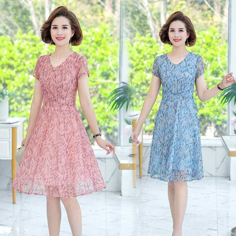 middle-aged and old ms dress mesh summer new figure-flatteri - 实物图