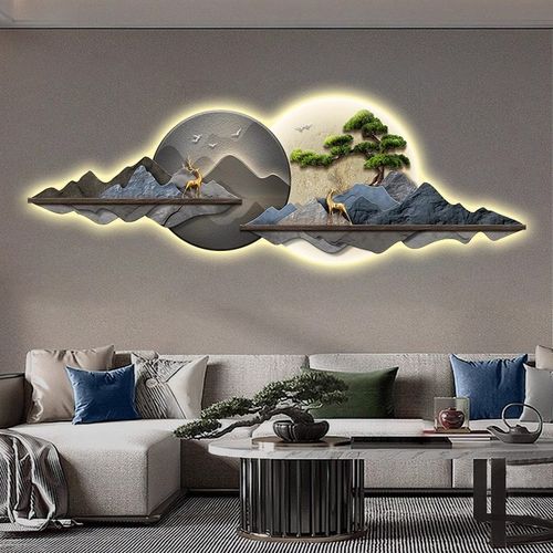 202新款客厅壁画高端灯画沙发背景墙挂画床头装饰画LED发光壁灯