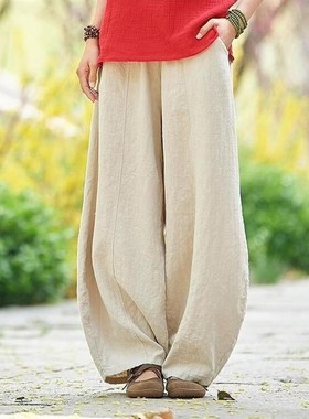 Cotton and linen baggy knickerbockers 日系大码棉麻宽松灯笼裤