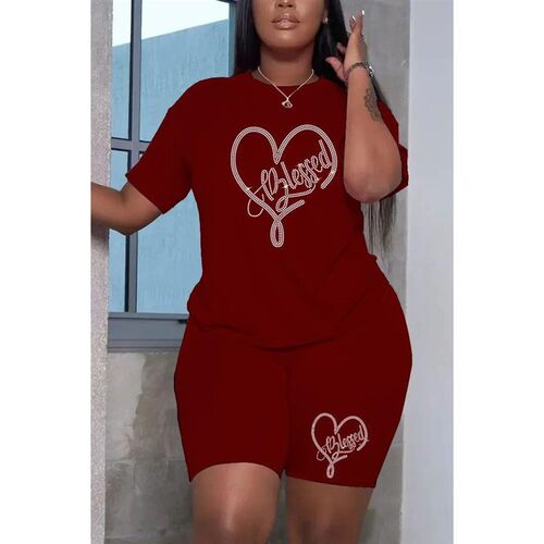 Fashion Casual Summer Womens Suit Hot Diamond Printing Two-