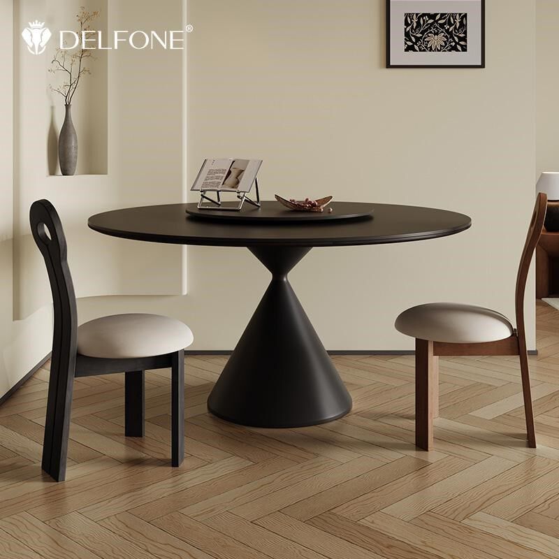 德利丰岩板圆餐桌全托底板带转盘设计师意式极简黑色飞碟吃饭桌子,住宅家具,岩板餐桌,淘宝优惠券,粉丝福利购,淘宝优惠卷