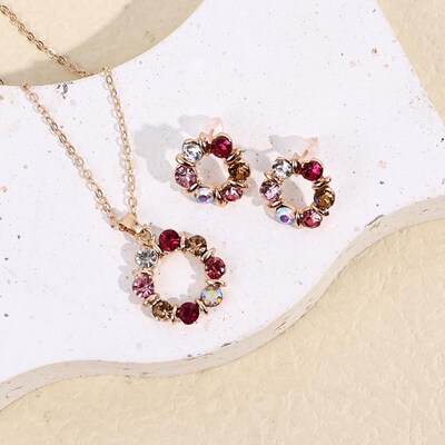 Luxury Designer Colorful Crystal Rhinestone Necklace Earring