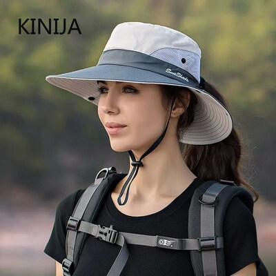 Women Ponytail Fisherman Hat Waterproof Sun Cap Pure Color O