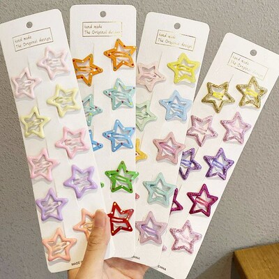 10pcs/set Cute Colorful Star Waterdrop Shape Hair Clips For