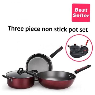 3 piece Non-stick Pan Set Frying Pan Soup Pot Pans Wok 炒锅