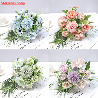 1 bunch of artificial flowers, various silk rose bouquets, h