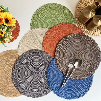 4pcs Round Table Mat Woven Ramie Placemats Anti Slip Dining