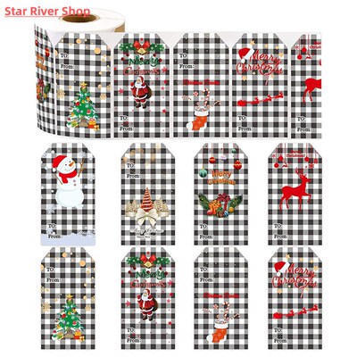 50-300Pcs Merry Christmas Gift Tags Kraft Paper Stickers Gif