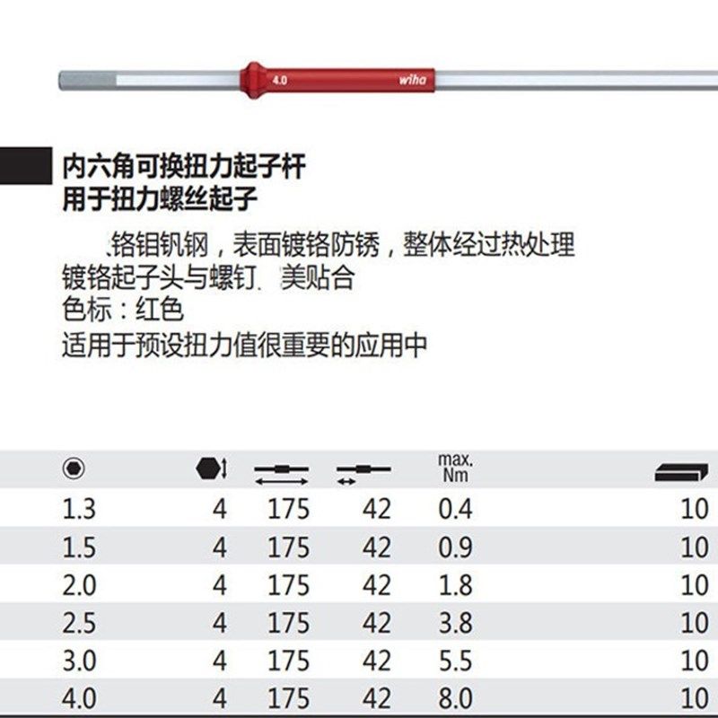 德国wih威汉扭力内六角起子杆2859扭力螺丝刀连接杆批头
