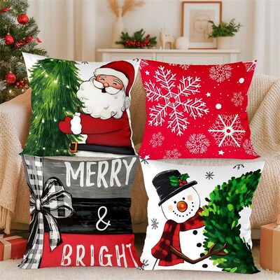 4pcs Merry Christmas Cushion Cover Home Decorations 2025 Chr