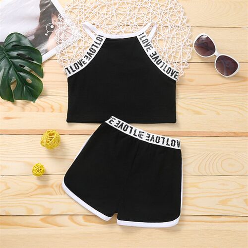 2-6Y Girl Clothes Set Summer outfit Letter Sleeveless Tank T