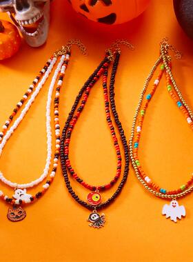 Halloween Double layer Rice Bead Neck Collar Chain Female