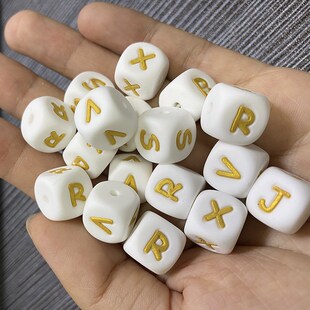 White Alphabet English 10Pcs Letters 12mm Silicone Beads Lot