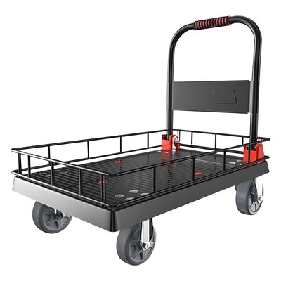 小推车拉货带围栏平板车搬运车带护栏手推车家用小拉车可折叠拖车