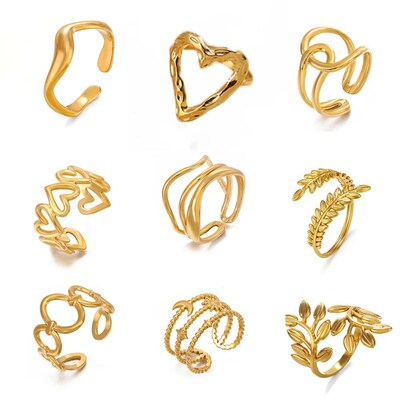 Gold Color Stainless Steel Heart Ring Women Metal Finger Hol