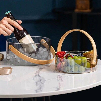 Clear Glass Serving Tray With Handle Round Candy Storage