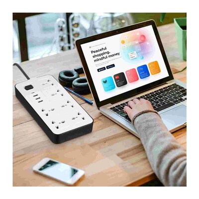 Flat Power Strip Extension Cable Multi Plug Outlet With USB