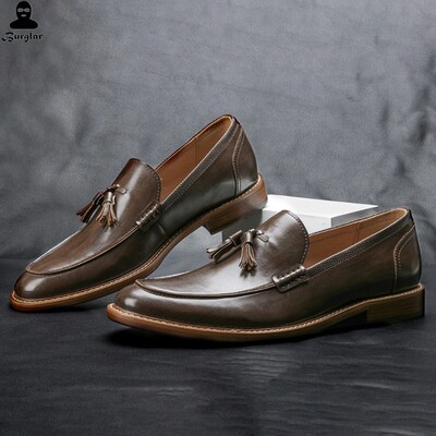 Men casual shoes leather loafers business dress formal shoes