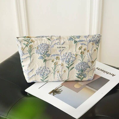 Womens Makeup Bag, Blue Bouquet, Large Capacity Sanitary Na