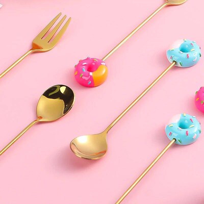 Cute Stainless Steel Spoon Fork Version Rainbow Lollipop Don
