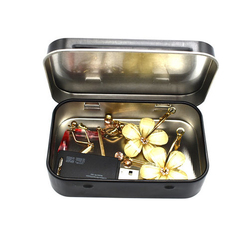 1 pc Survival Kit Tin Small Empty Metal Tin Silver Black Gol