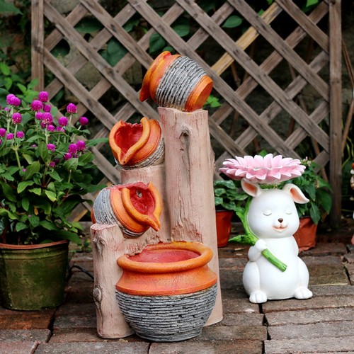 树桩陶罐流水家居庭院阳台鱼缸增氧鱼池水循环装饰造景落地摆件