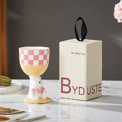 New 1PC Cute Pink Bear Base Drinkware Ceramic Creative
