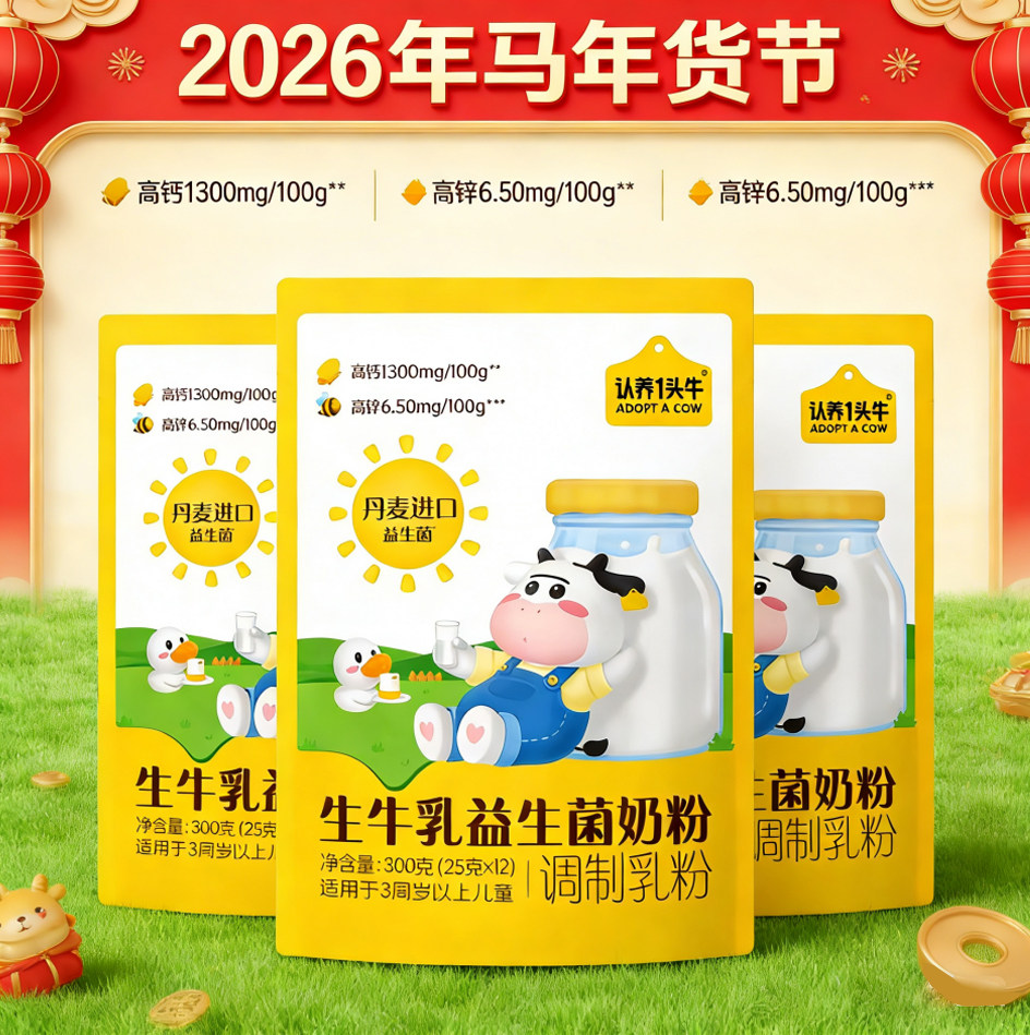 认养一头牛生牛乳益生菌奶粉袋装营养乳蛋白儿童学生奶粉小包装,咖啡/麦片/冲饮,全家营养奶粉,淘宝优惠券,粉丝福利购,淘宝优惠卷