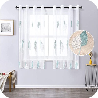 XUNTUO Leaf Embroidery Christmas Modern Short Sheer Curtains