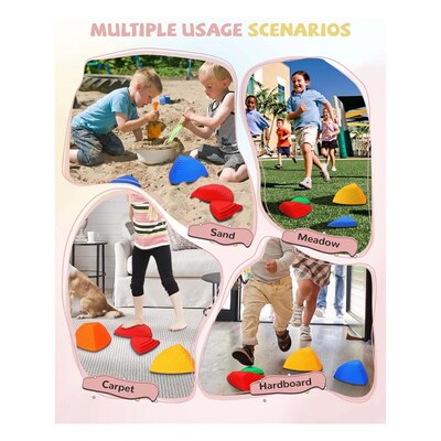 12Pc Rainbow Color Stepping Stones Non-Slip Balance Stones T