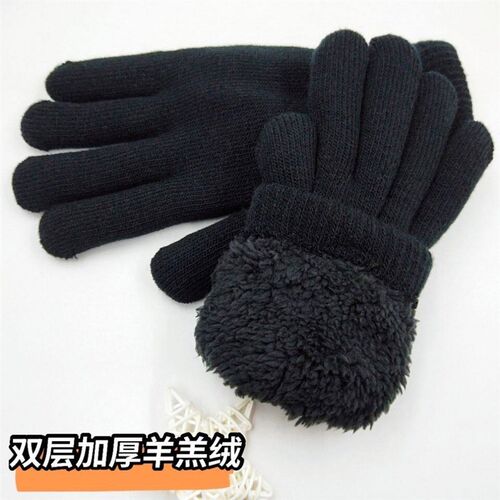 Touch screen mens cotton black gloves thickened with velvet
