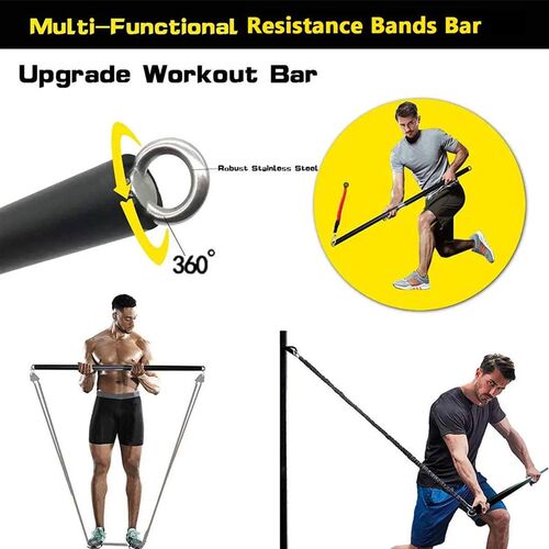 Workout Bar Fitness Resistance Bands Set Pilates Yoga Pull R