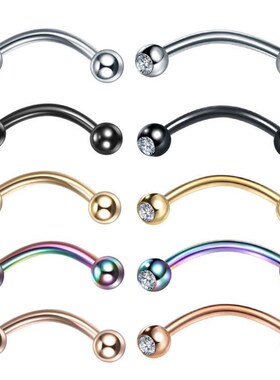 1PC Stainless Steel Crystal Eyebrow Piercing Stud Curved Bar
