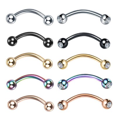 1PC Stainless Steel Crystal Eyebrow Piercing Stud Curved Bar