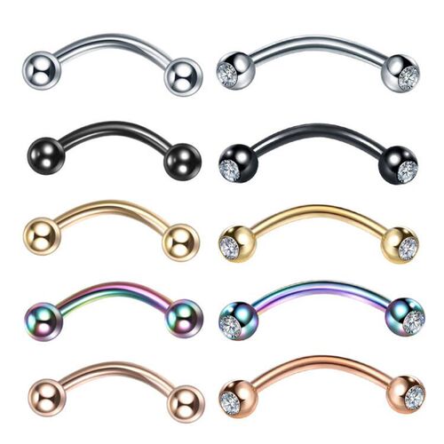 1PC Stainless Steel Crystal Eyebrow Piercing Stud Curved Bar